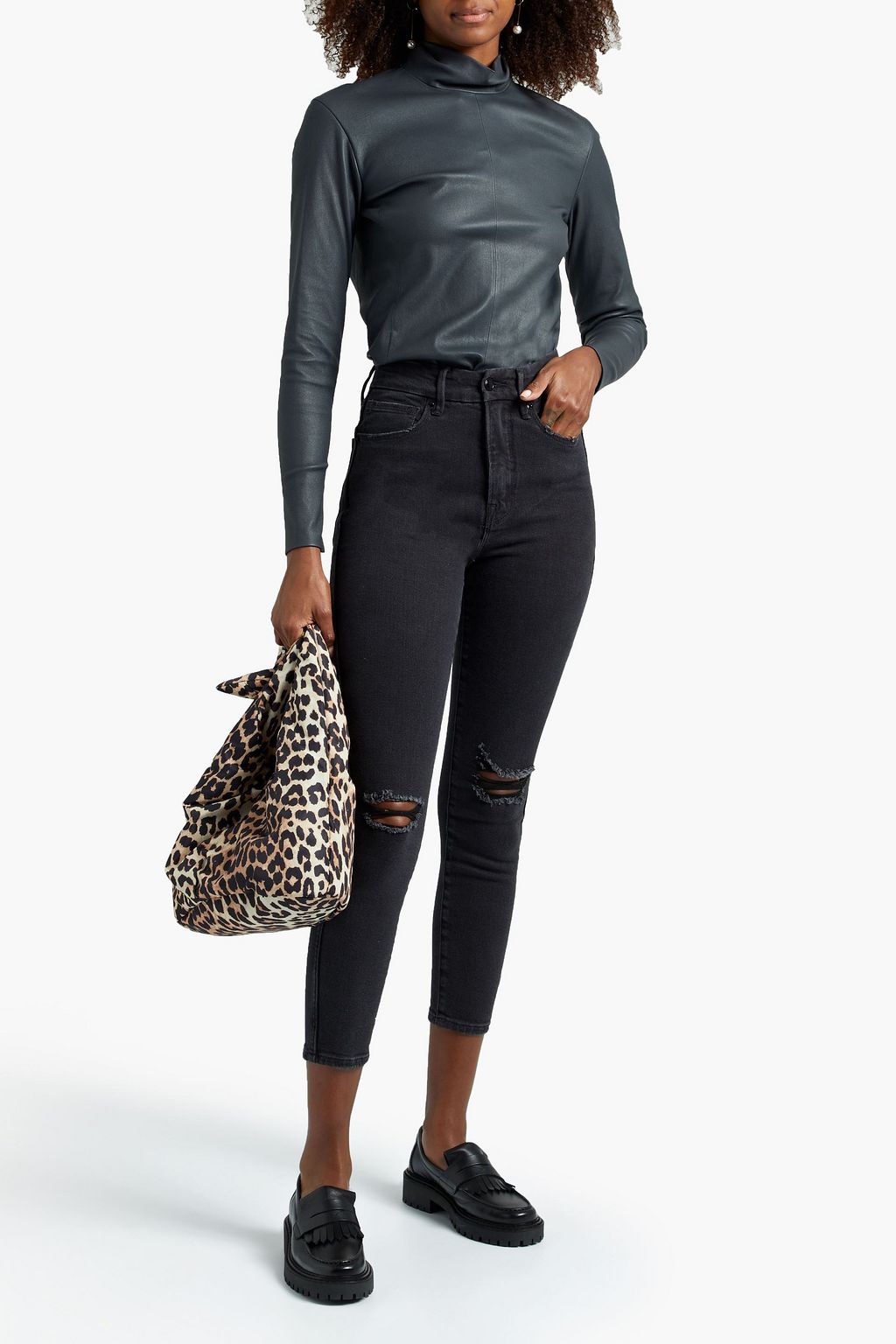 GOOD AMERICAN Good Curve Skinny Crop distressed high-rise skinny jeans