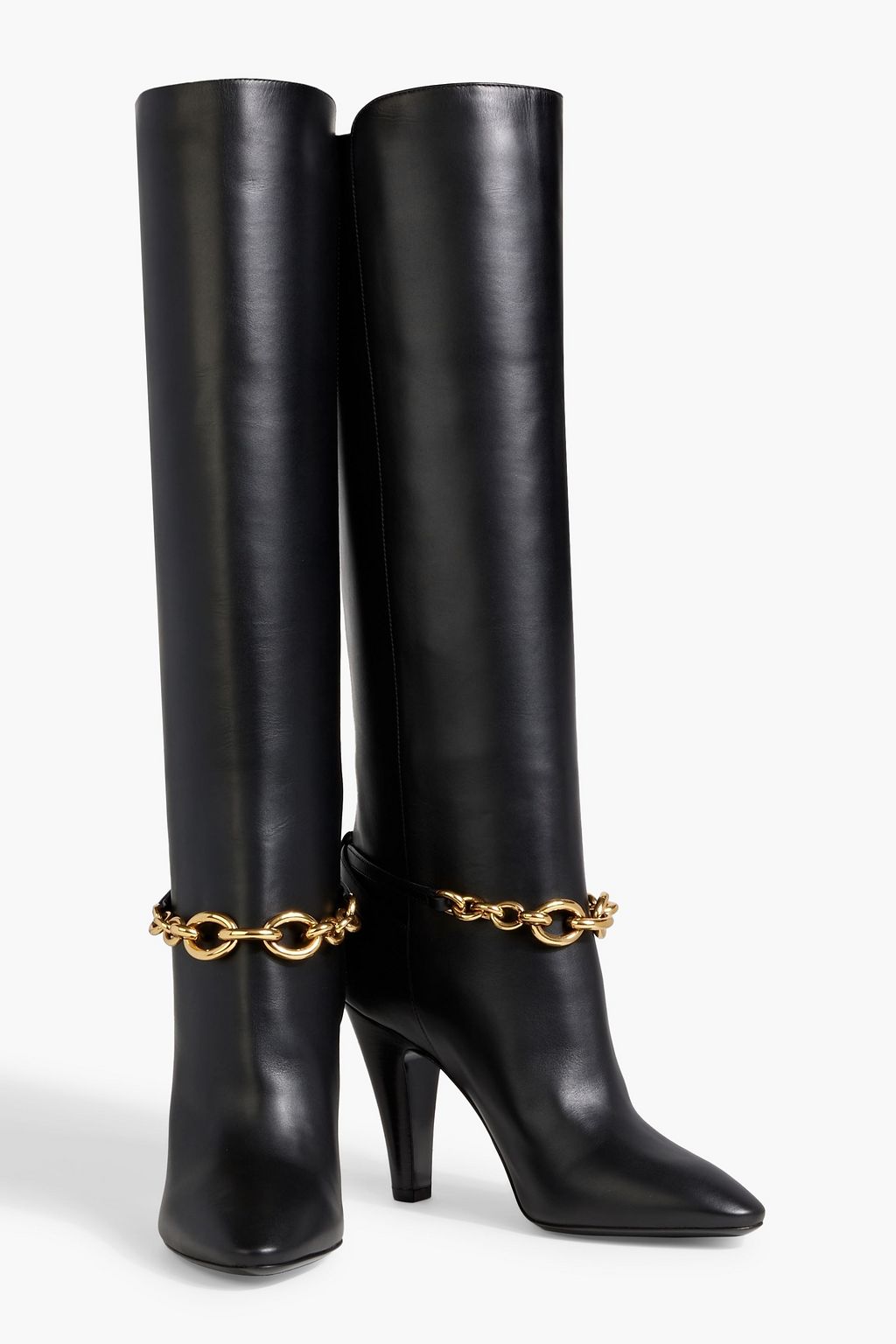 SAINT LAURENT Maillon chain-embellished leather knee boots