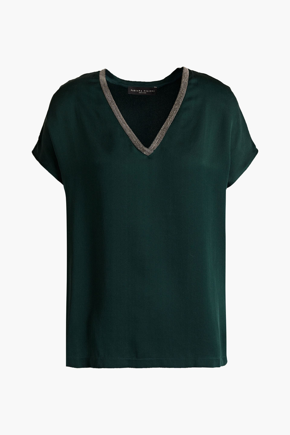 Fabiana Filippi Woman Bead-embellished Washed Silk-satin Top Forest Green Size 42