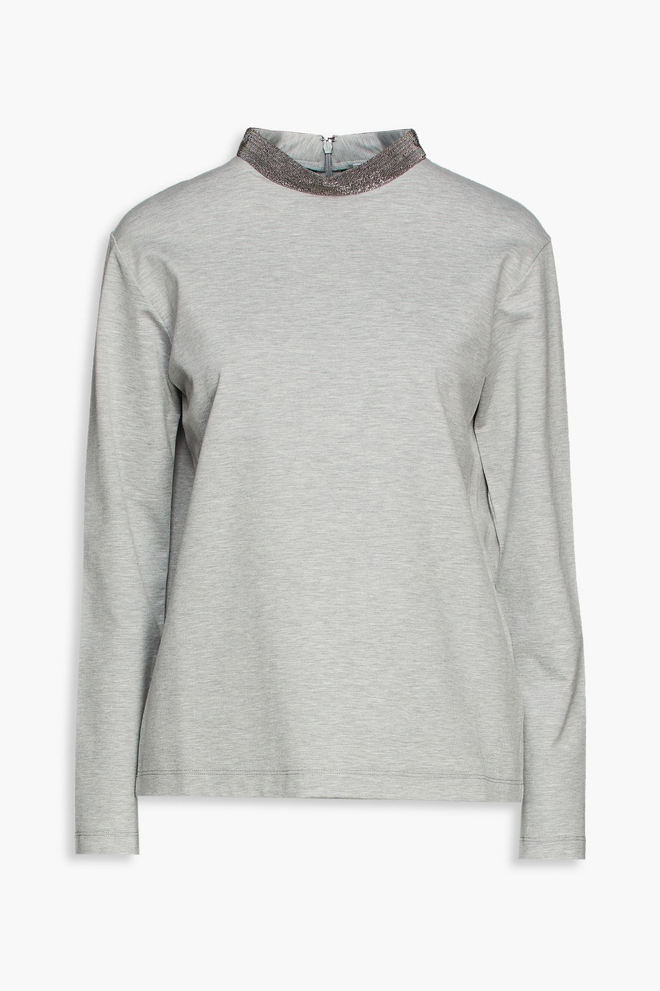 Fabiana Filippi Woman Bead-embellished Cotton-blend Jersey Top Light Gray Size 44