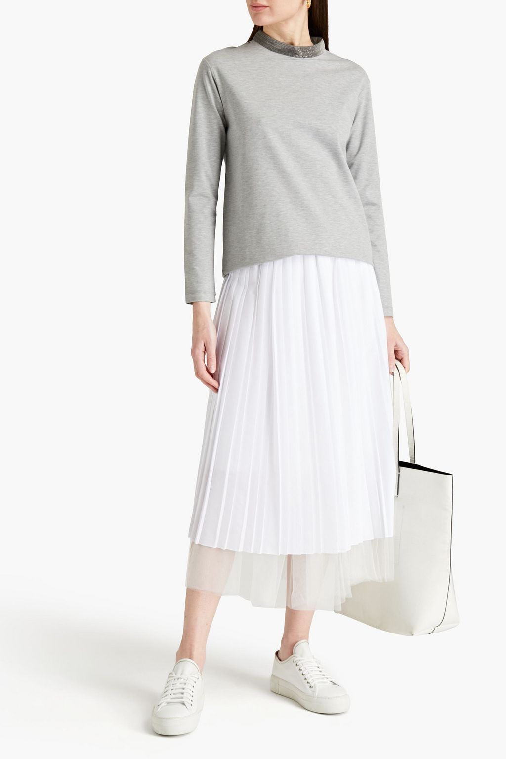 FABIANA FILIPPI Bead-embellished cotton-blend jersey top