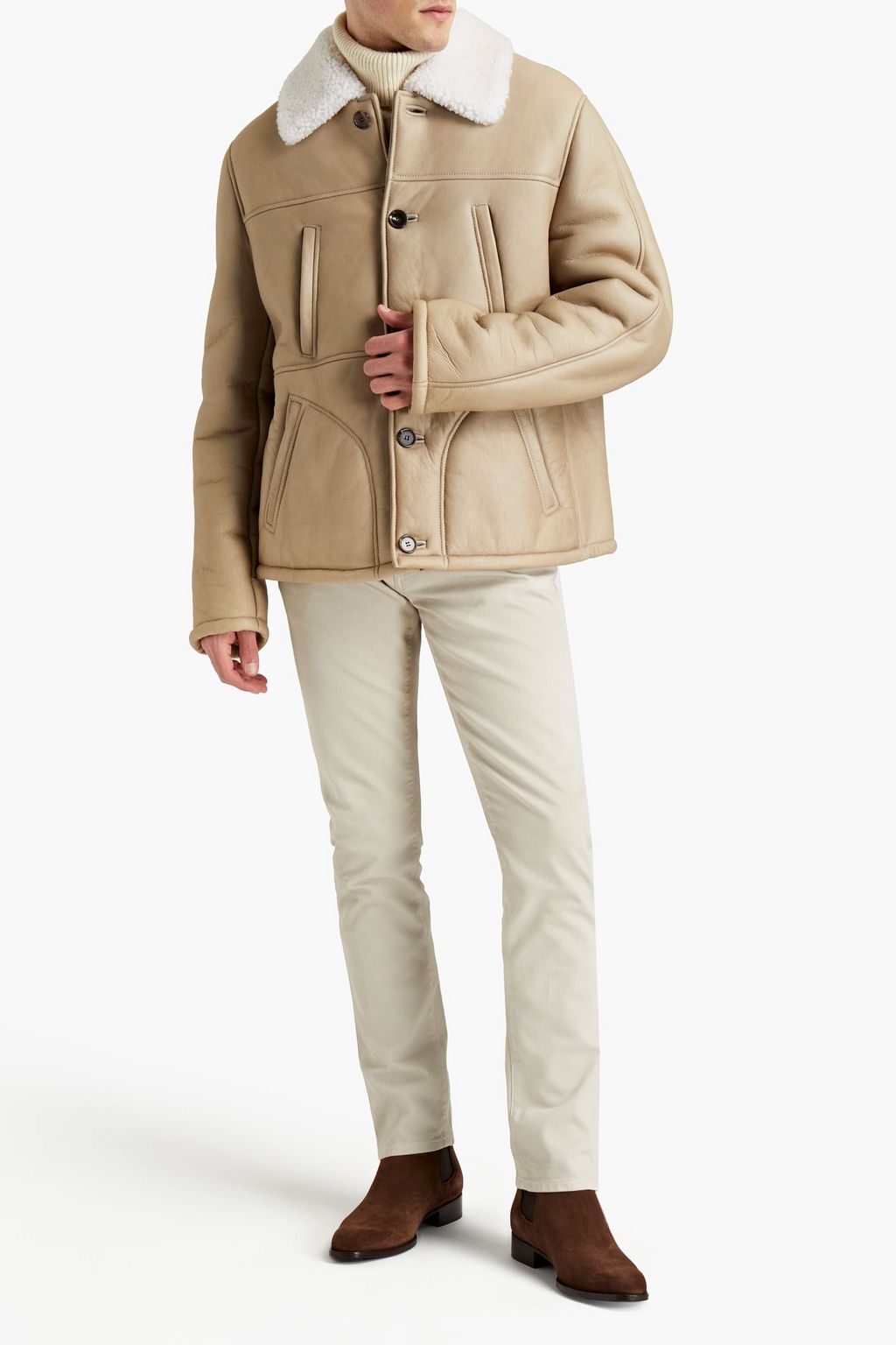 DOLCE&GABBANA Shearling-trimmed textured-leather jacket