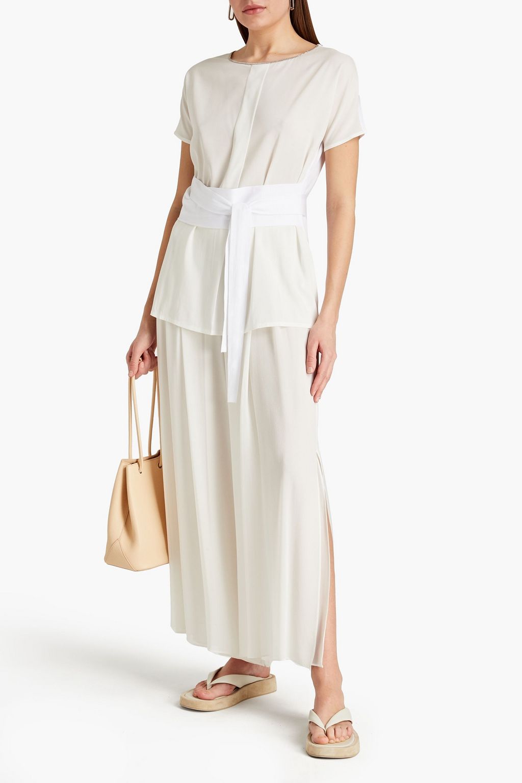 FABIANA FILIPPI Jersey-paneled silk-blend georgette top