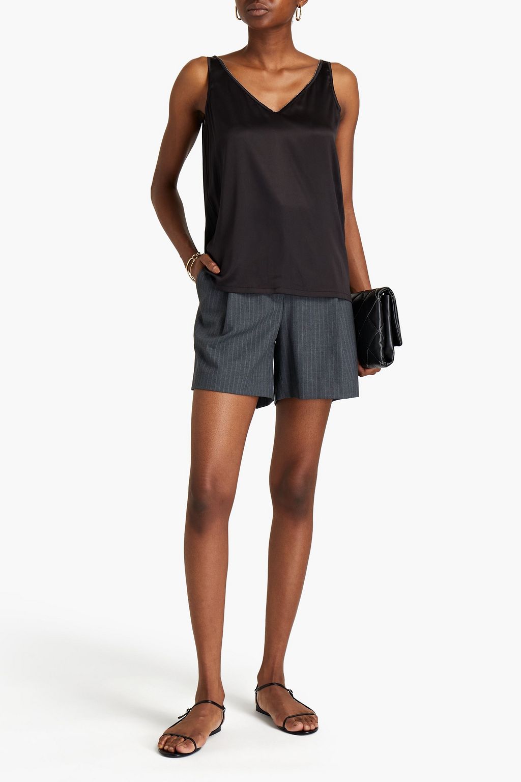 FABIANA FILIPPI Jersey-paneled silk-blend satin top