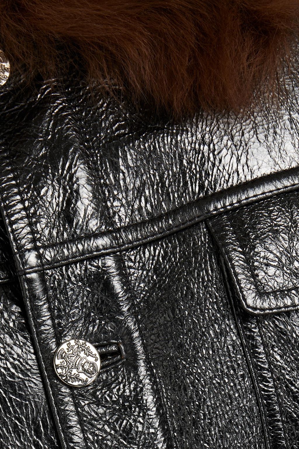 DOLCE&GABBANA Shearling-trimmed metallic textured-leather jacket