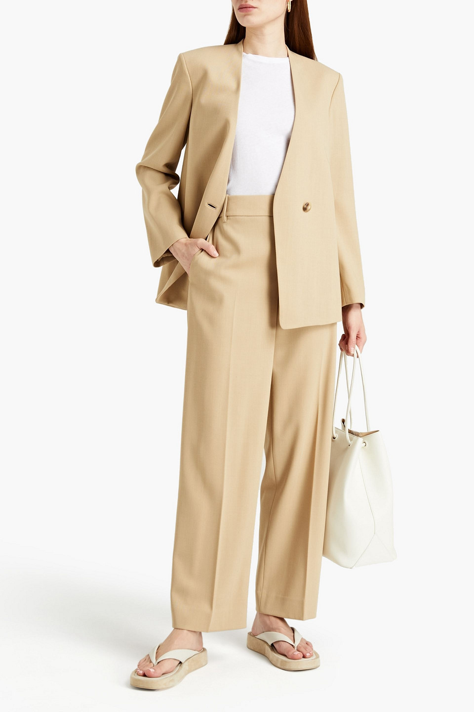 Vince Wool-blend Twill Straight-leg Pants In Beige