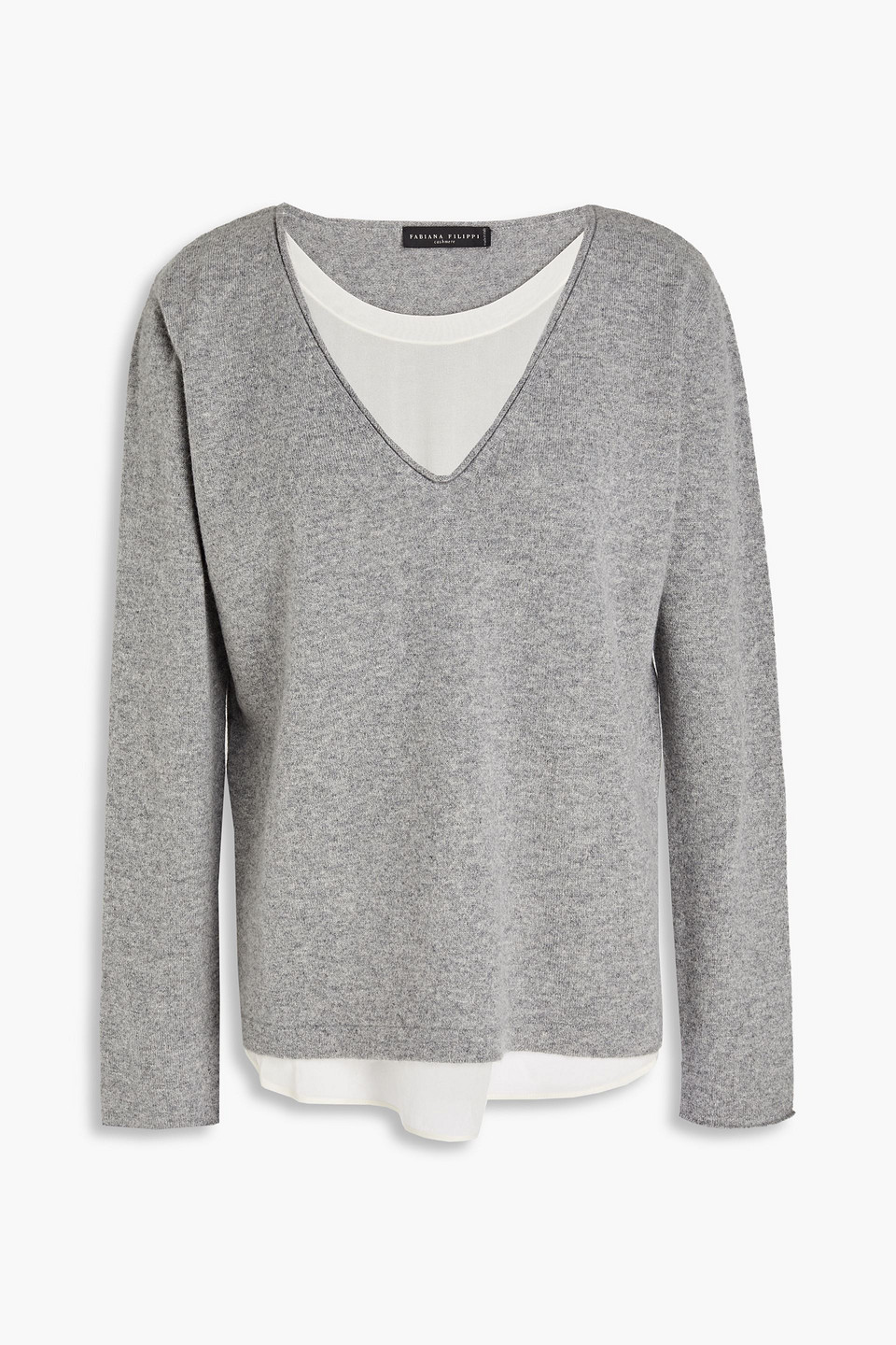 Fabiana Filippi Woman Layered Silk-voile And Mélange Cashmere Sweater Gray Size 46