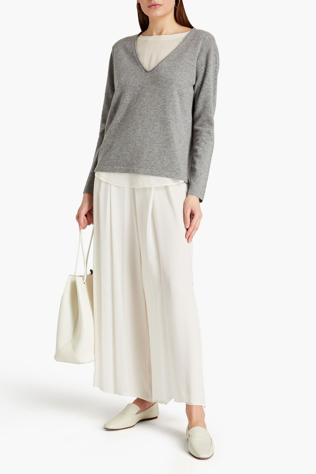 FABIANA FILIPPI Chiffon-paneled mélange cashmere sweater