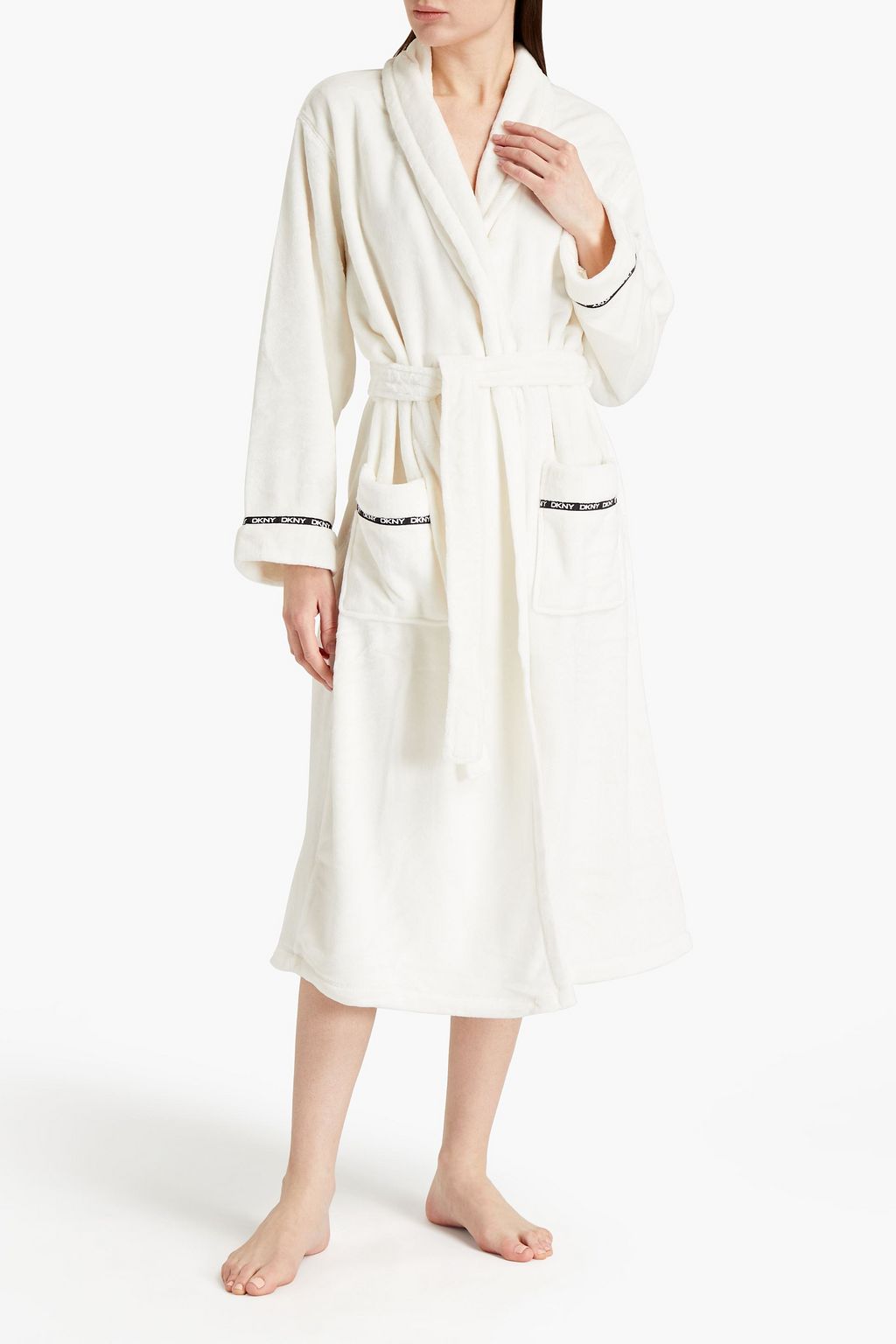 DKNY Monogram-trimmed fleece robe