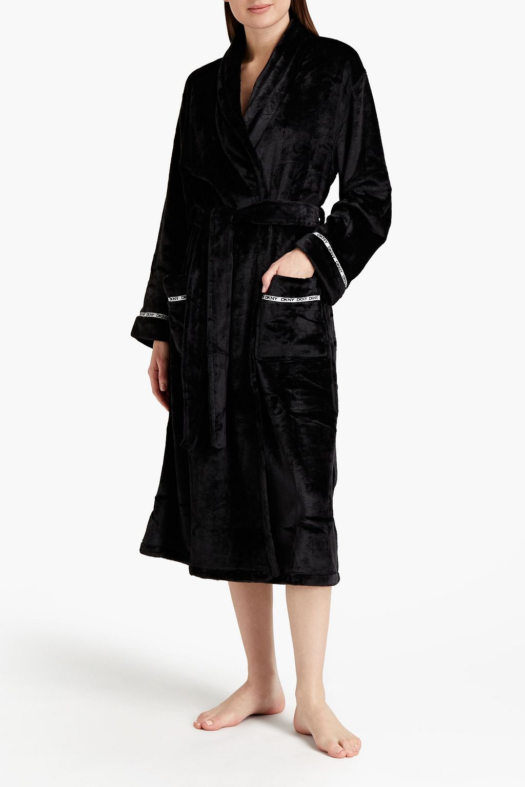 DKNY Monogram-trimmed fleece robe
