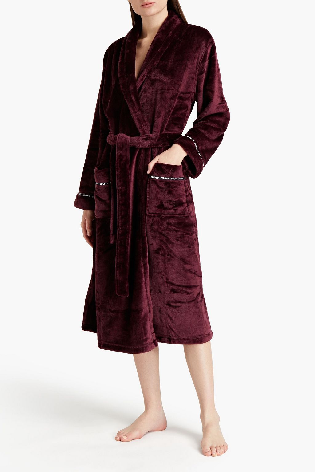 DKNY Monogram-trimmed fleece robe