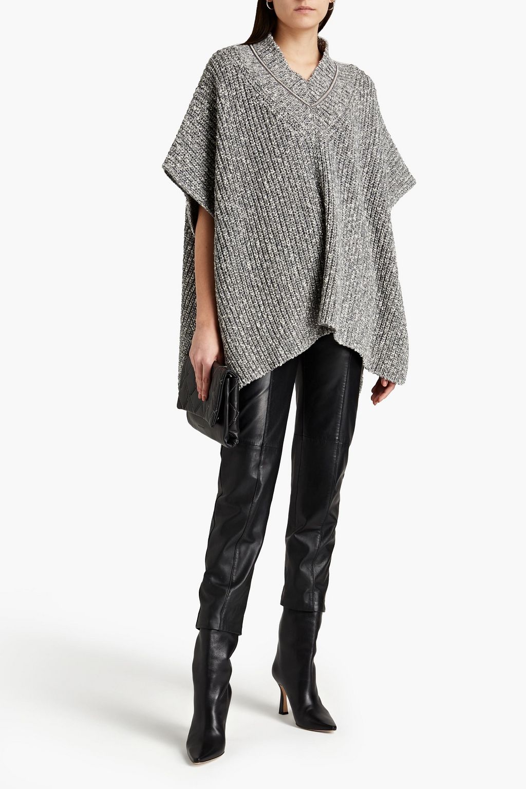FABIANA FILIPPI Ribbed mélange cotton-blend poncho