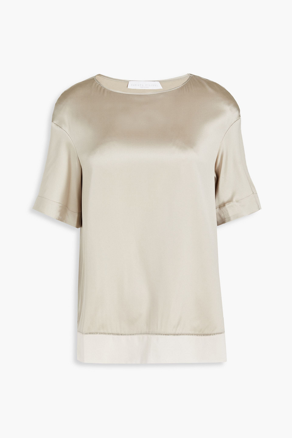 Fabiana Filippi Woman Bead-embellished Silk-blend Satin Top Mushroom Size 36