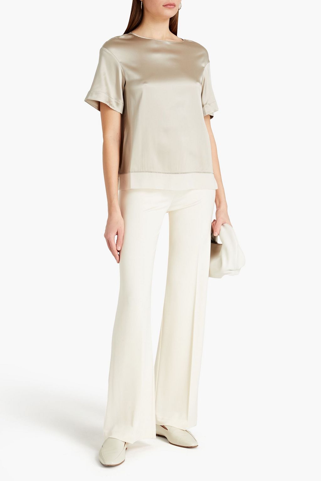 FABIANA FILIPPI Bead-embellished silk-blend satin top