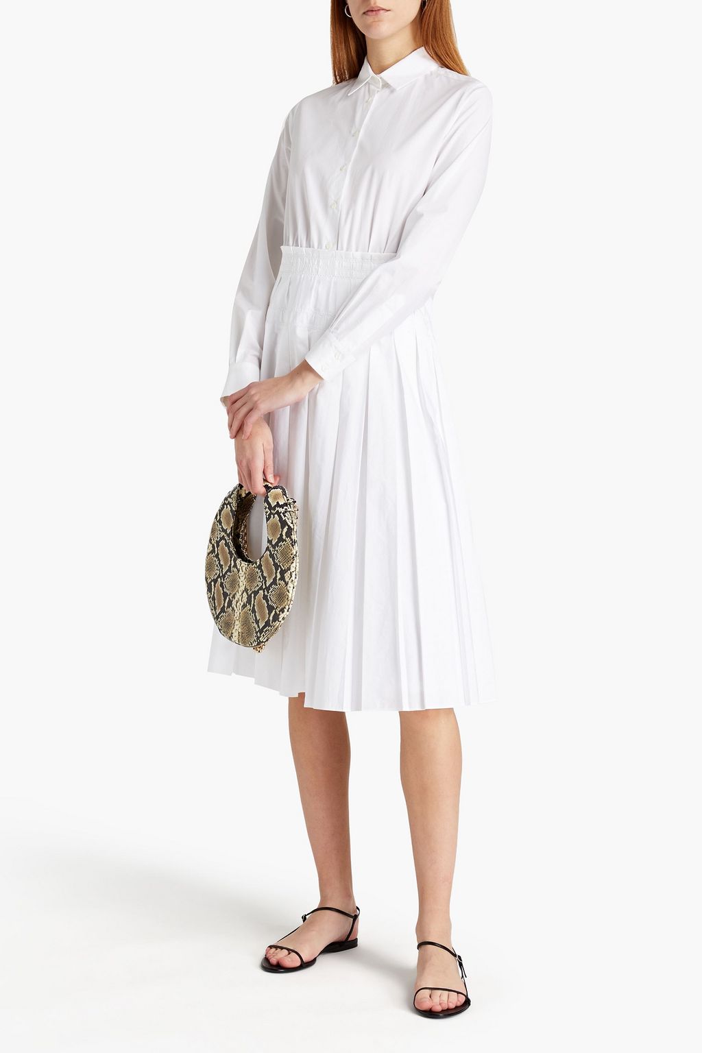 LORO PIANA Nicky pleated cotton-poplin midi shirt dress