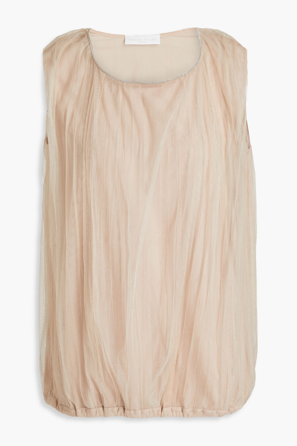 Fabiana Filippi Woman Bead-embellished Plissé-tulle Top Neutral Size 46