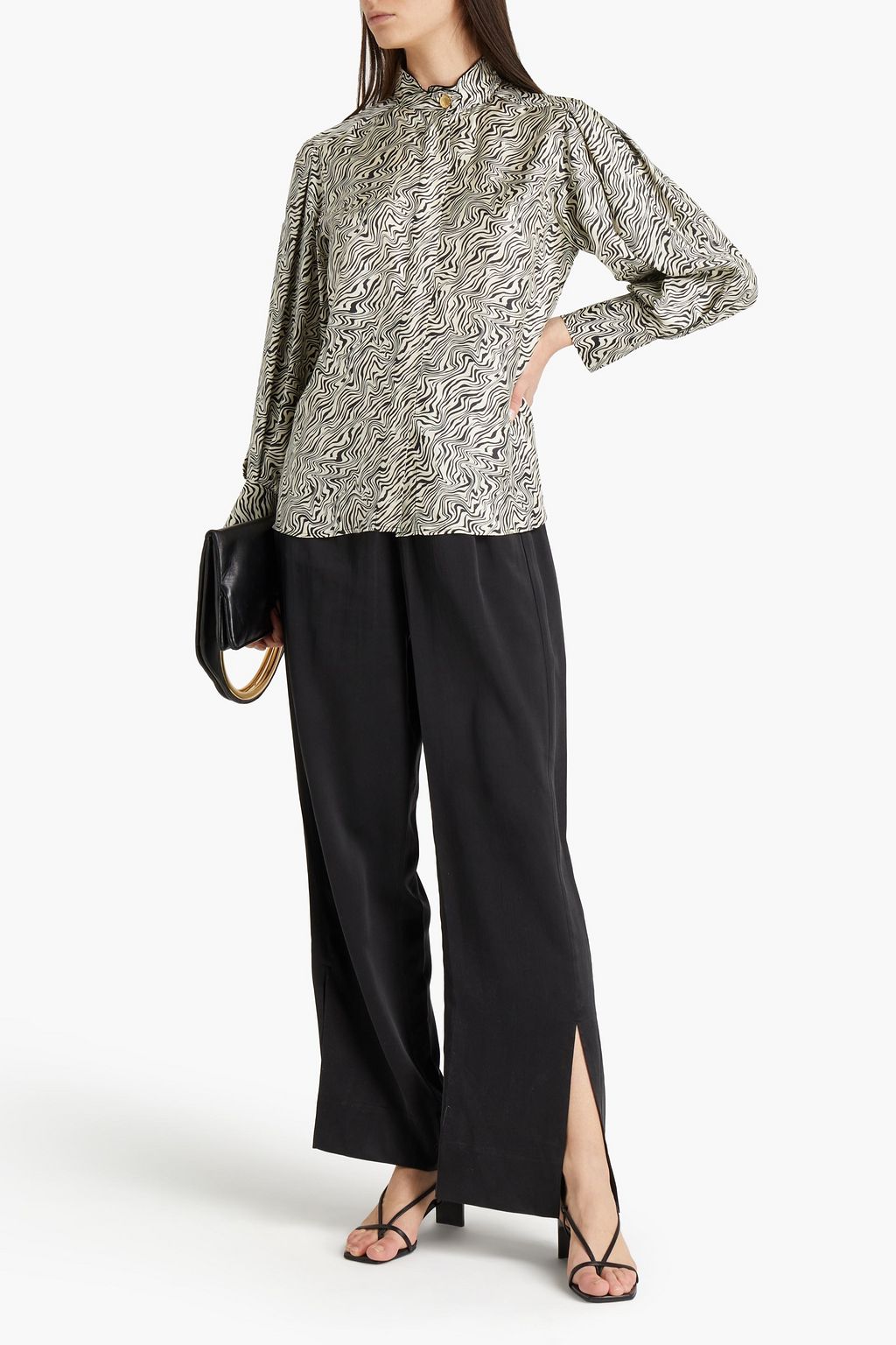 SANDRO Printed silk-twill shirt
