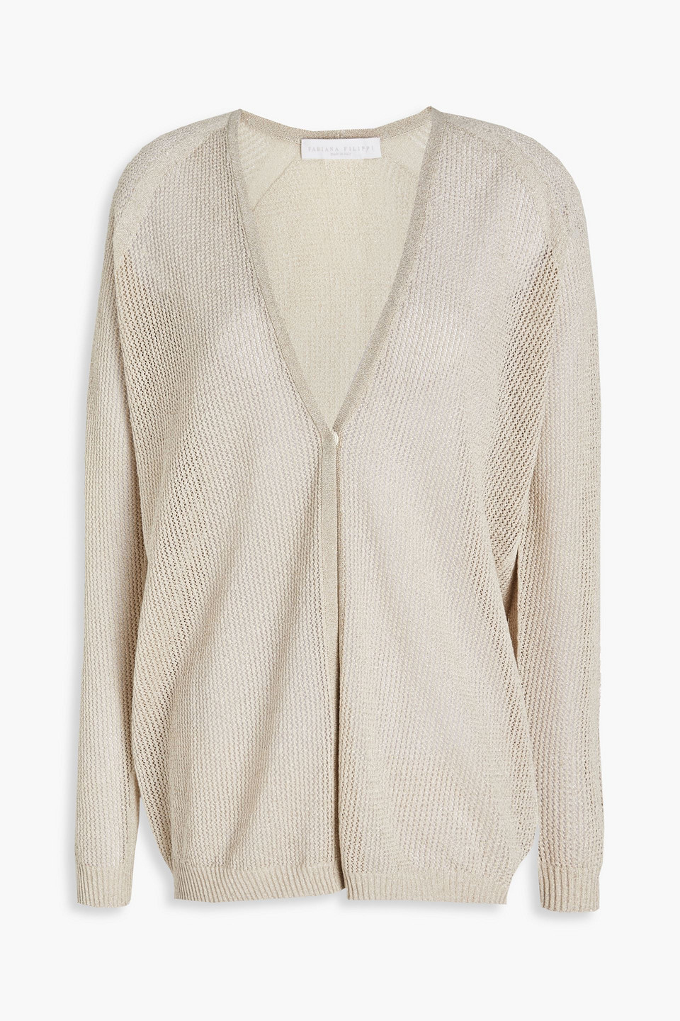 Fabiana Filippi Woman Metallic Pointelle-knit Cotton-blend Cardigan Beige Size 40