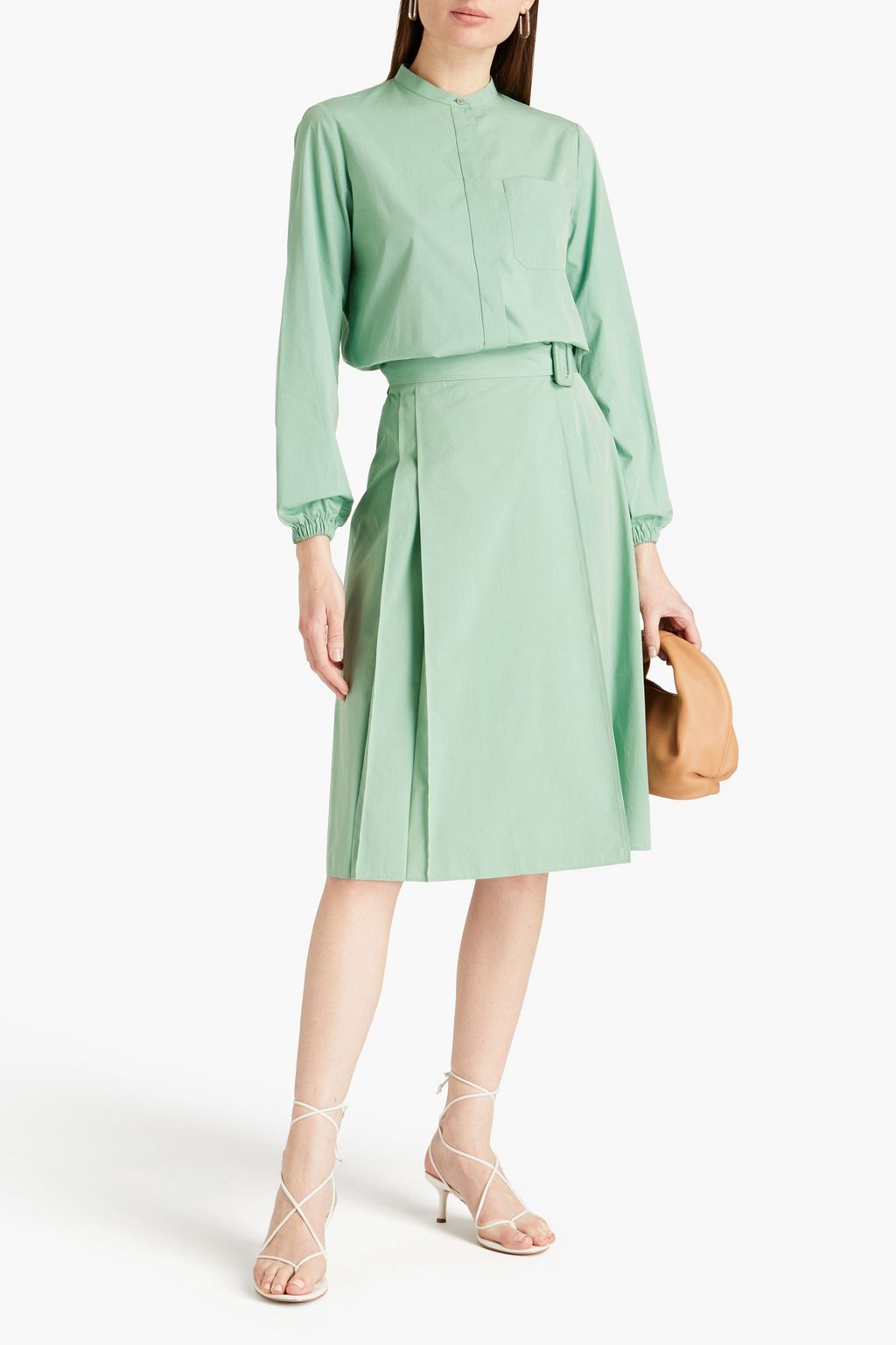 LORO PIANA Ophelia belted cotton and silk-blend wrap skirt