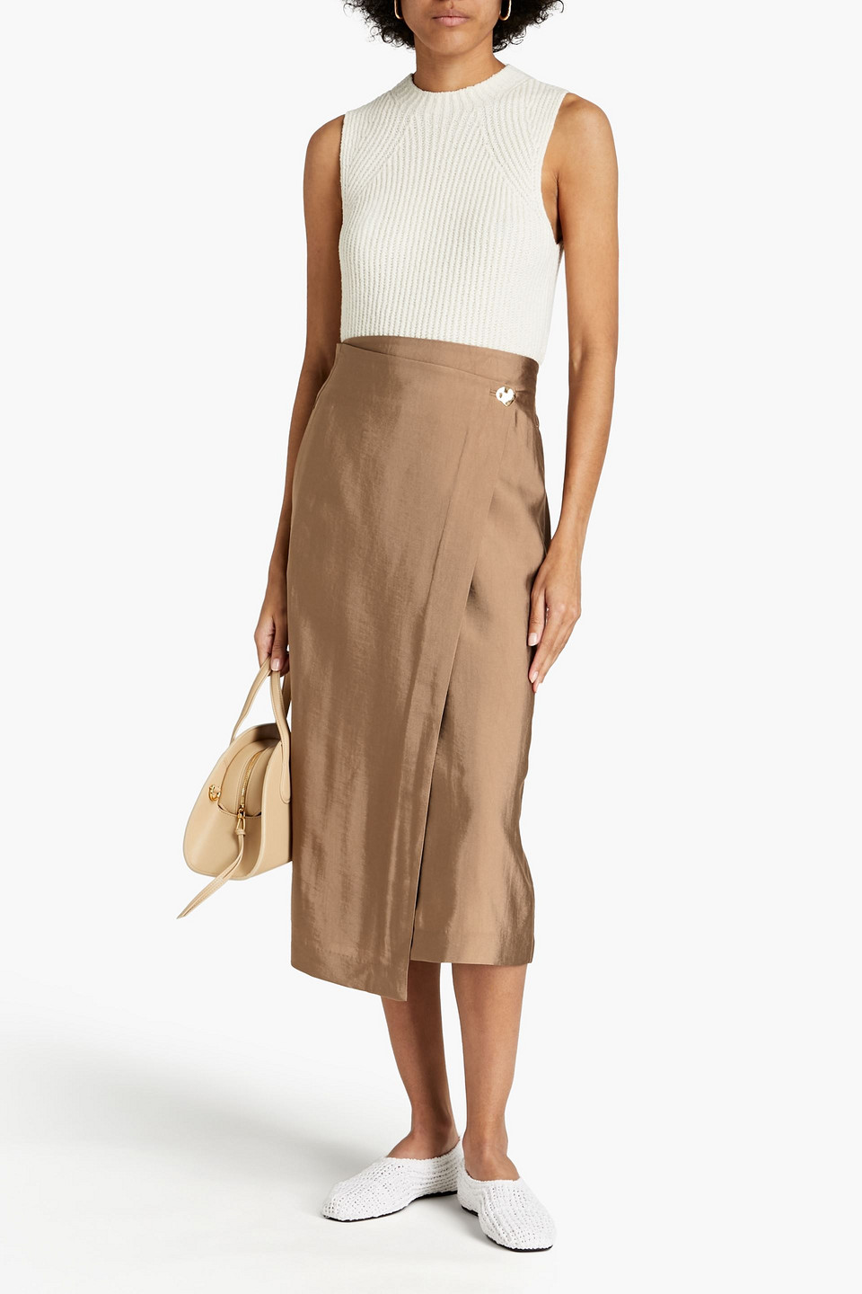 Vince Twill Midi Wrap Skirt In Neutrals