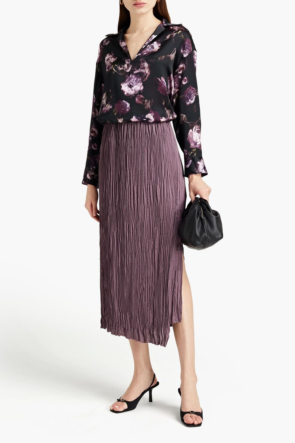 VINCE. Floral-print silk-satin blouse