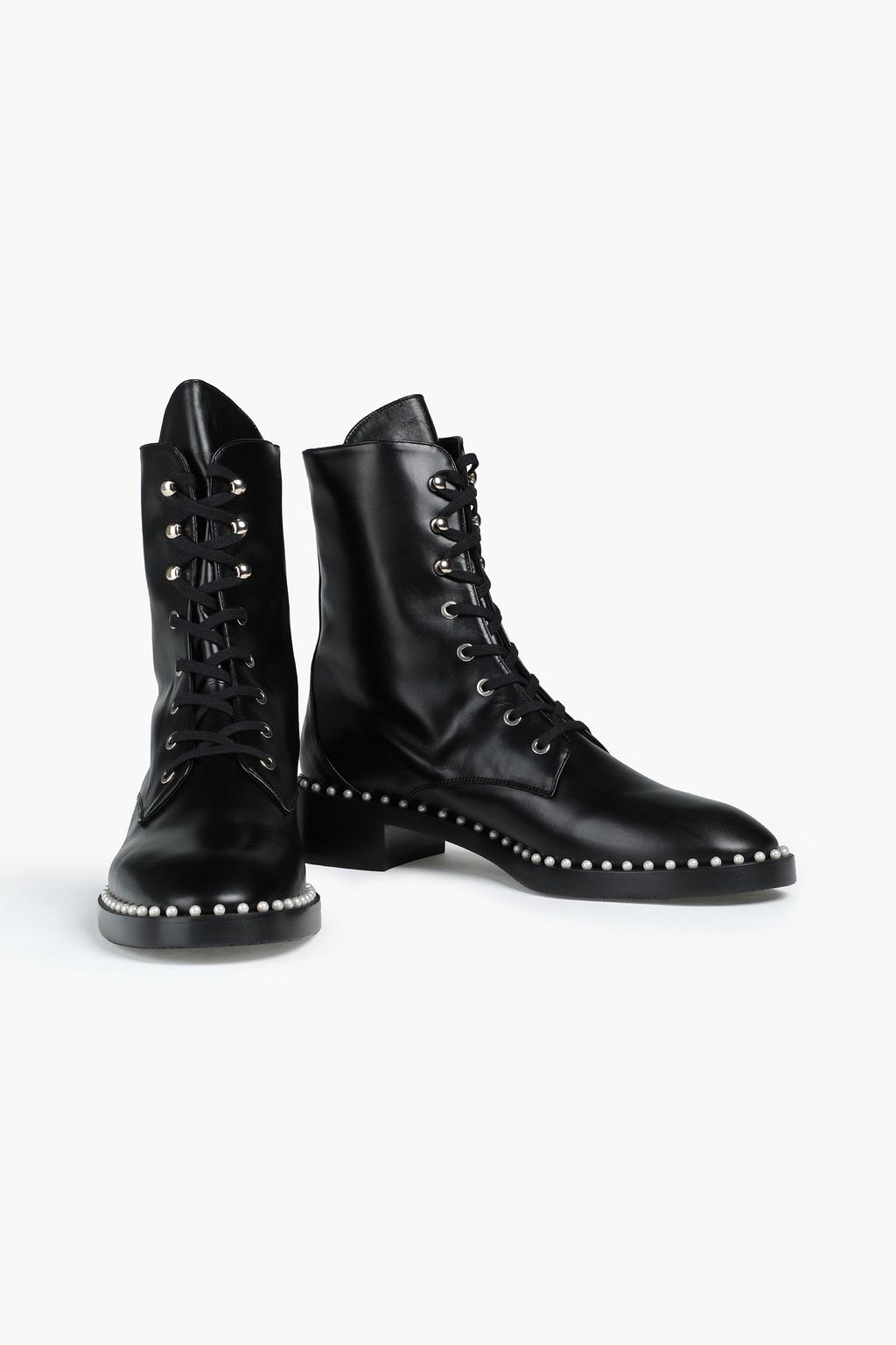 STUART WEITZMAN Sondra フェイクパール付き レザー コンバットブーツ