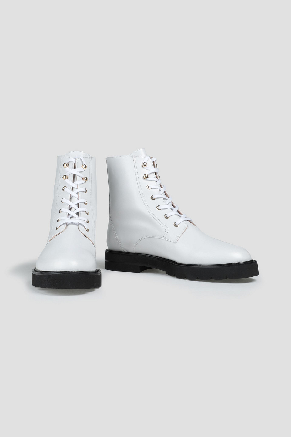 Stuart Weitzman Mila Pebbled-leather Combat Boots In White
