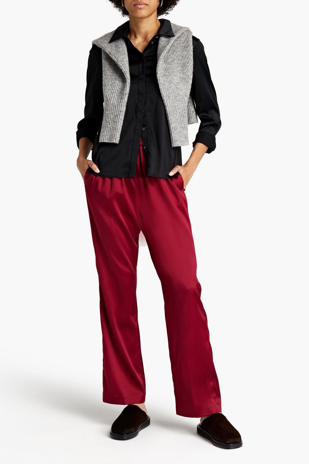 FABIANA FILIPPI Shirred silk-blend satin straight-leg pants