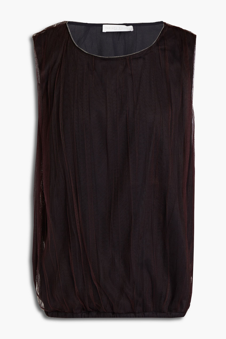 Fabiana Filippi Woman Bead-embellished Plissé-tulle Top Merlot Size 42