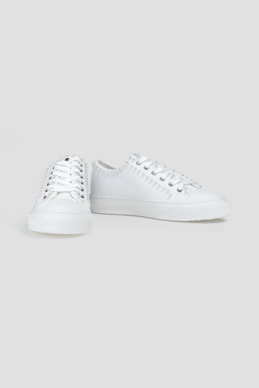 STUART WEITZMAN Ollie faux pearl-embellished canvas sneakers
