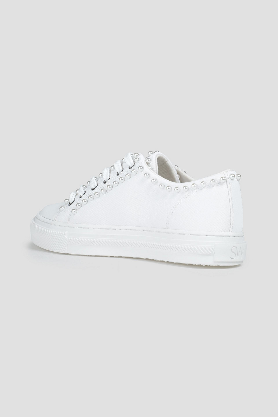 Stuart Weitzman Ollie Faux Pearl-embellished Canvas Trainers In White