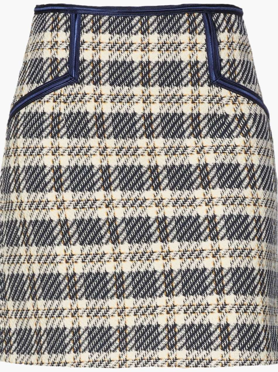 checked cotton-blend tweed mini skirt