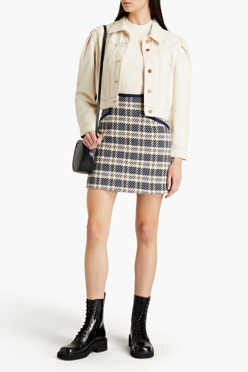 SANDRO Checked cotton-blend tweed mini skirt