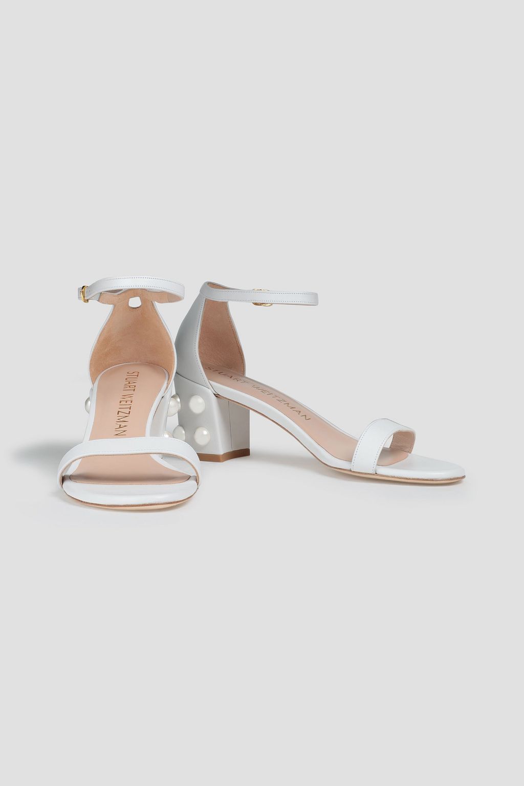 STUART WEITZMAN Simple faux pearl-embellished leather sandals