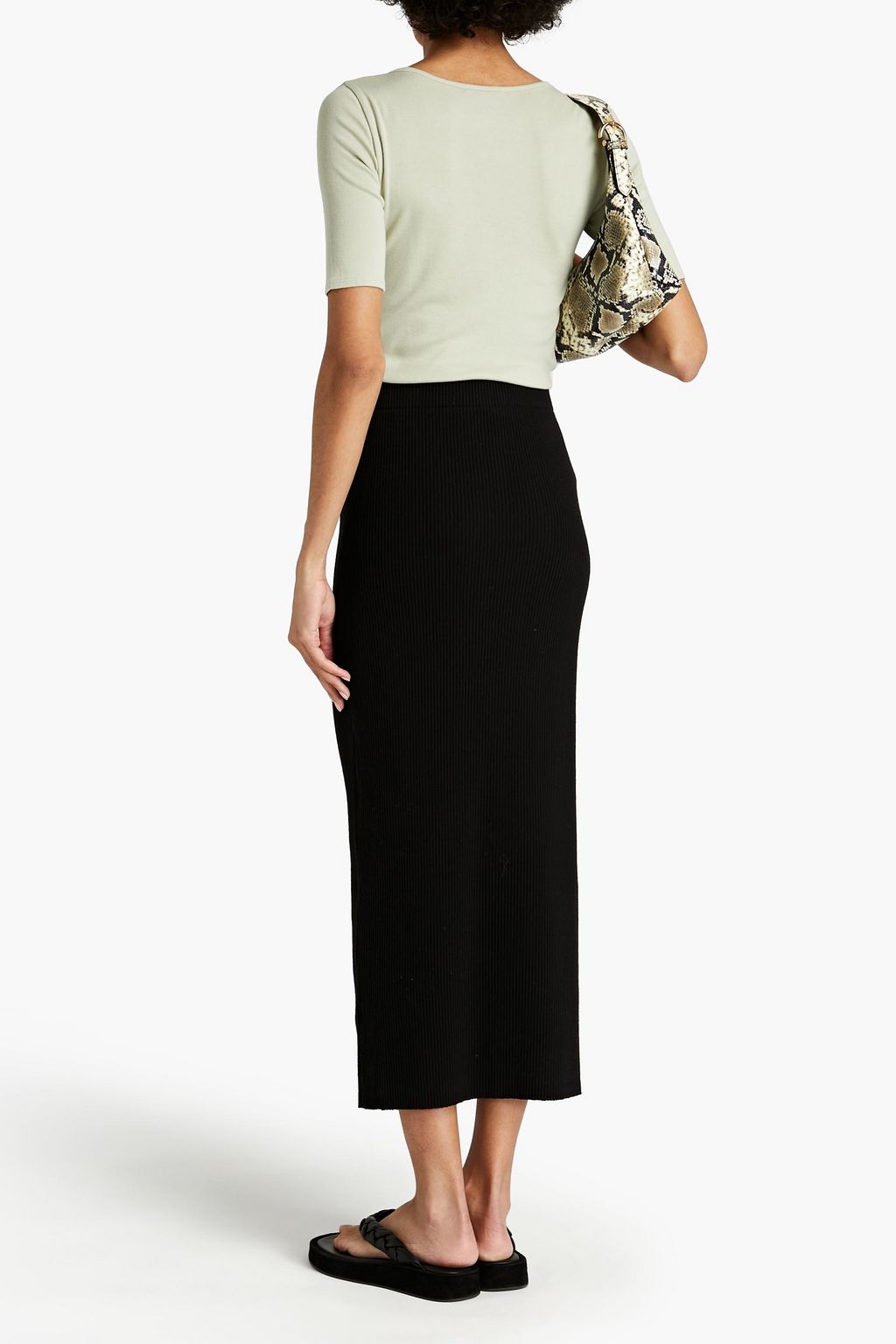 VINCE. Ribbed-knit midi skirt