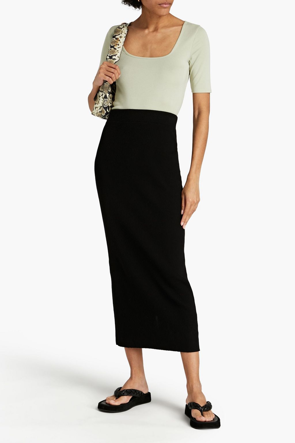 VINCE. Ribbed-knit midi skirt
