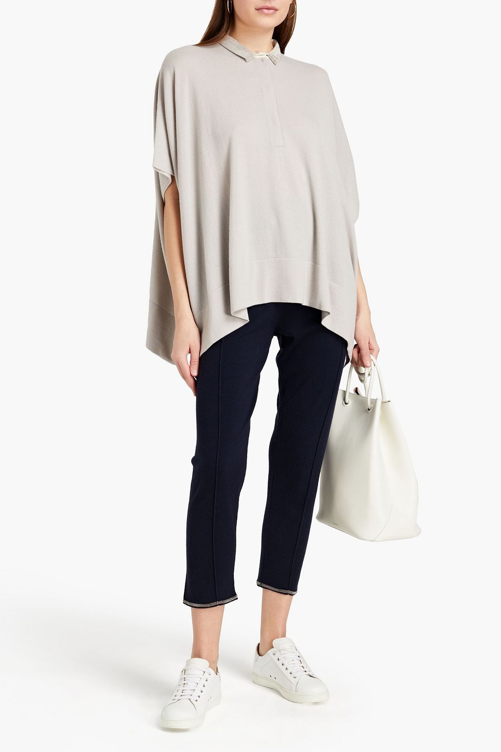 FABIANA FILIPPI Cropped bead-embellished cashmere tapered pants