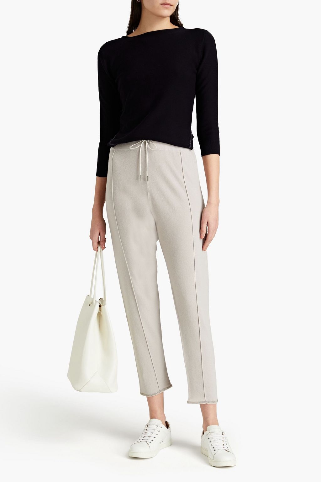 FABIANA FILIPPI Cropped bead-embellished cashmere tapered pants
