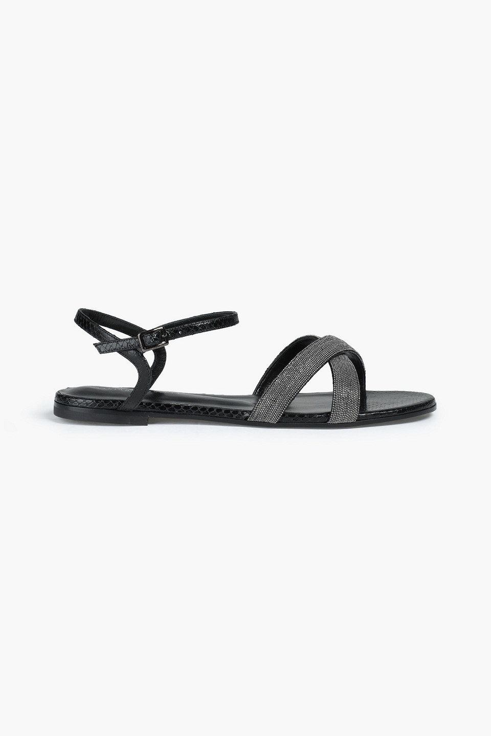 Fabiana Filippi Woman Dora Bead-embellished Snake-effect Leather Sandals Black Size 38