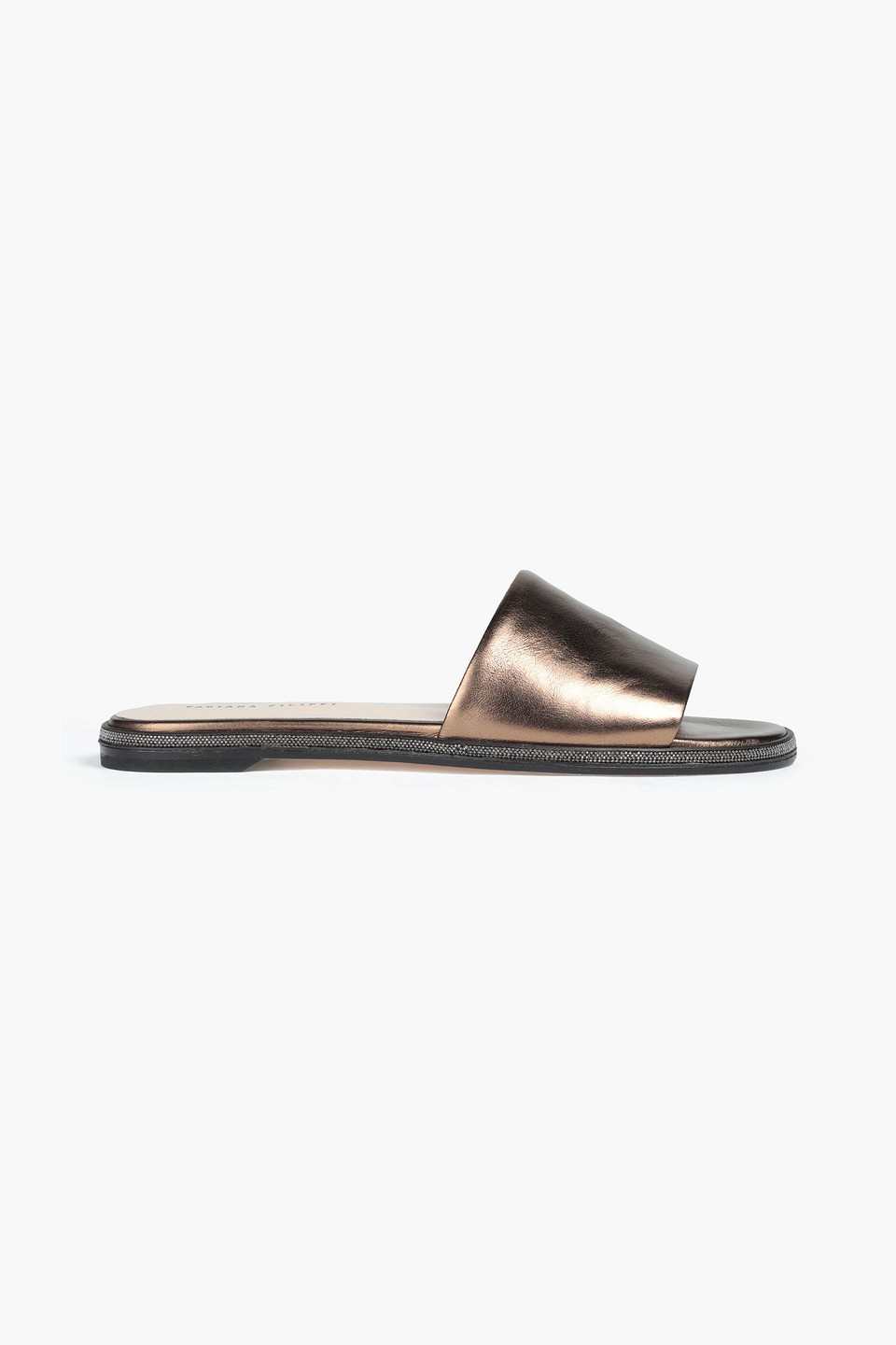 Fabiana Filippi Woman Oriana Bead-embellished Metallic Leather Slides Bronze Size 40