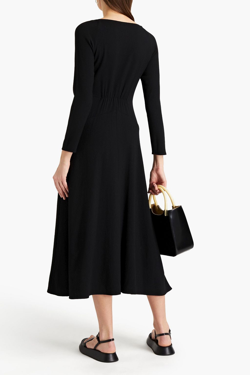 VINCE. Ruched stretch-crepe midi dress