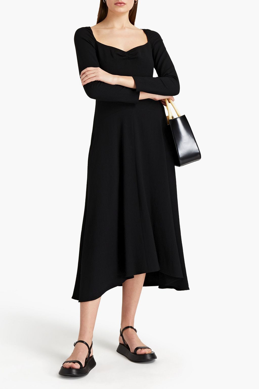 VINCE. Ruched stretch-crepe midi dress