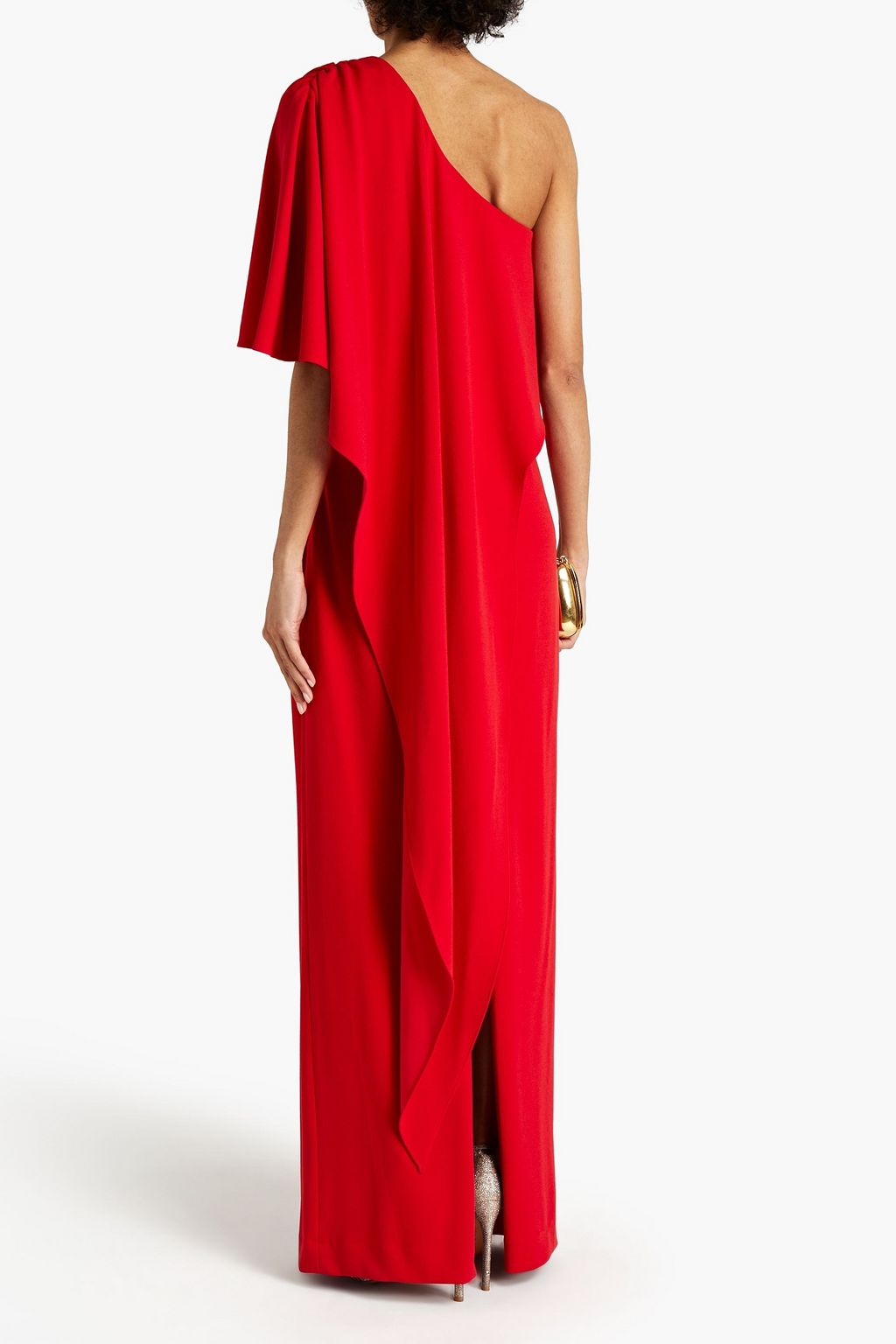 BADGLEY MISCHKA One-shoulder draped stretch-crepe gown