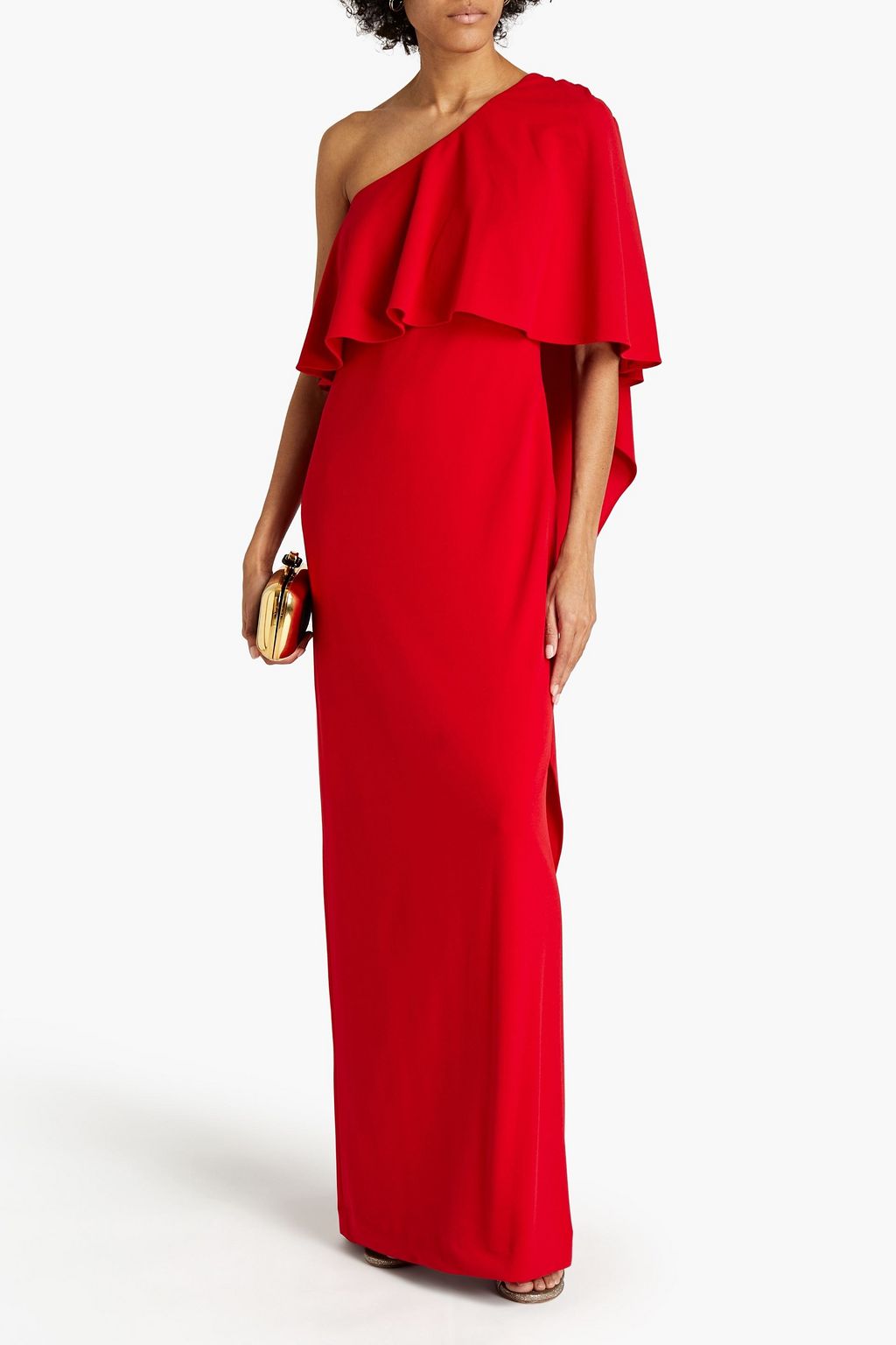 BADGLEY MISCHKA One-shoulder draped stretch-crepe gown | THE OUTNET