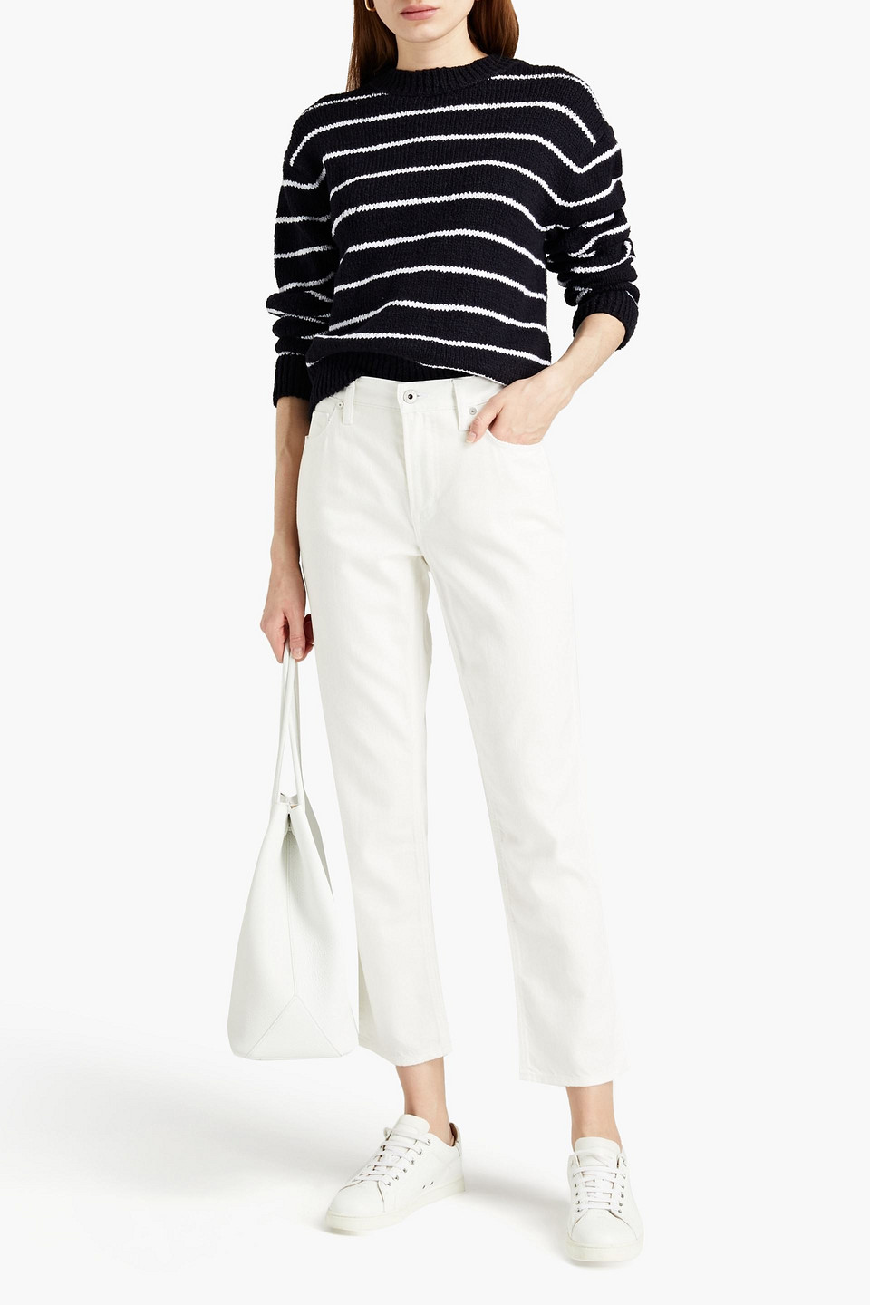 VINCE STRIPED COTTON-BLEND SWEATER
