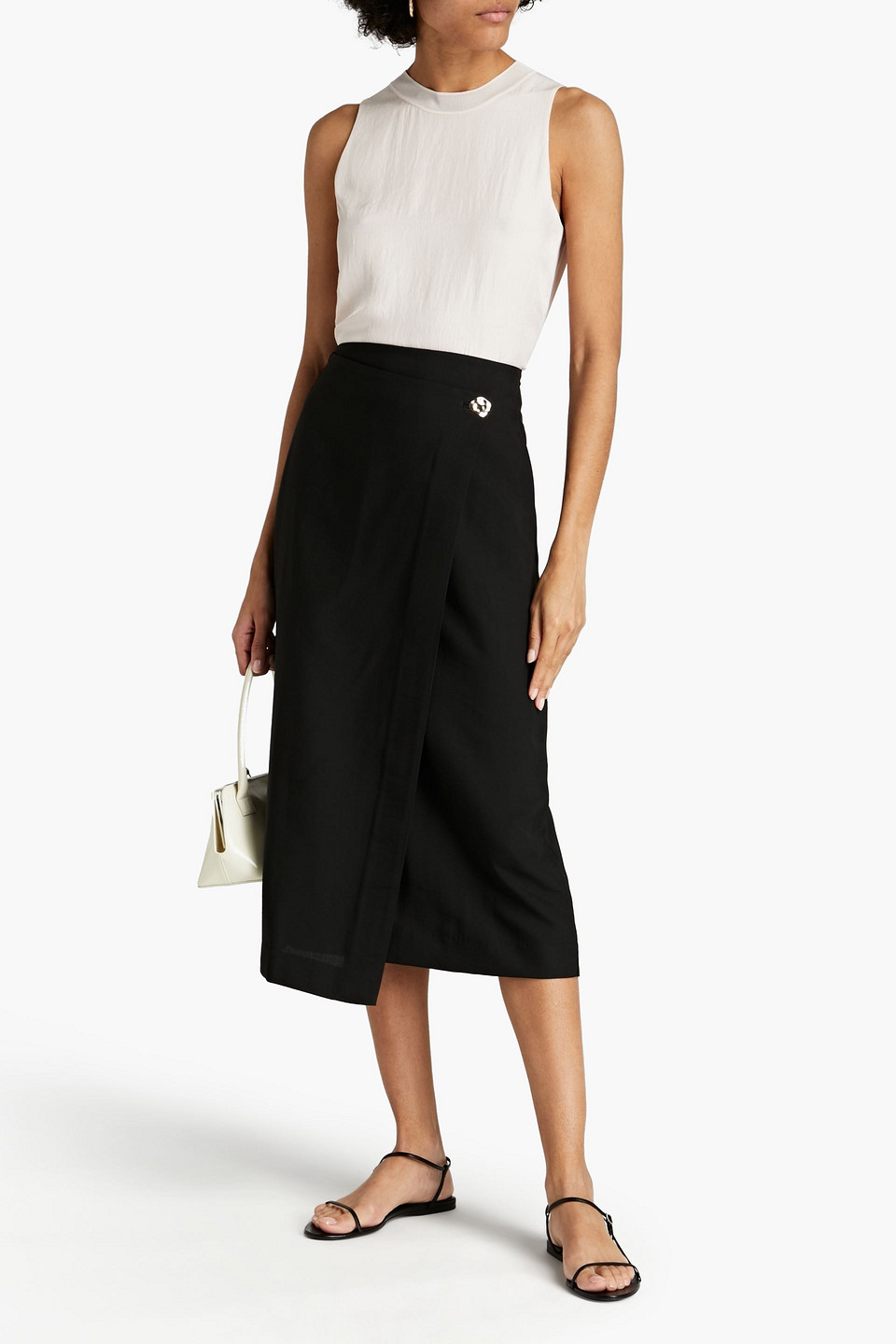 VINCE TWILL MIDI WRAP SKIRT