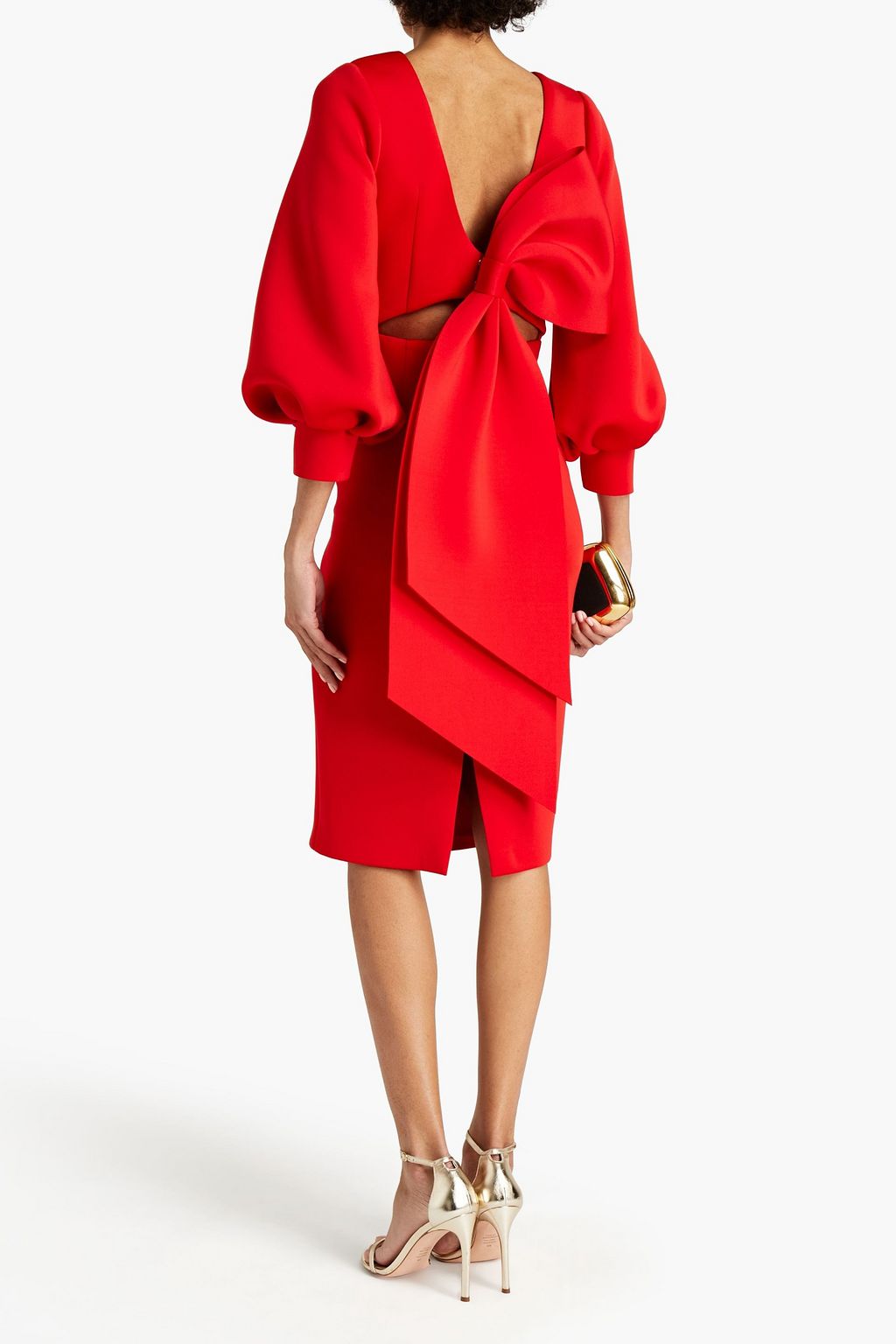 BADGLEY MISCHKA Bow-embellished cutout scuba dress