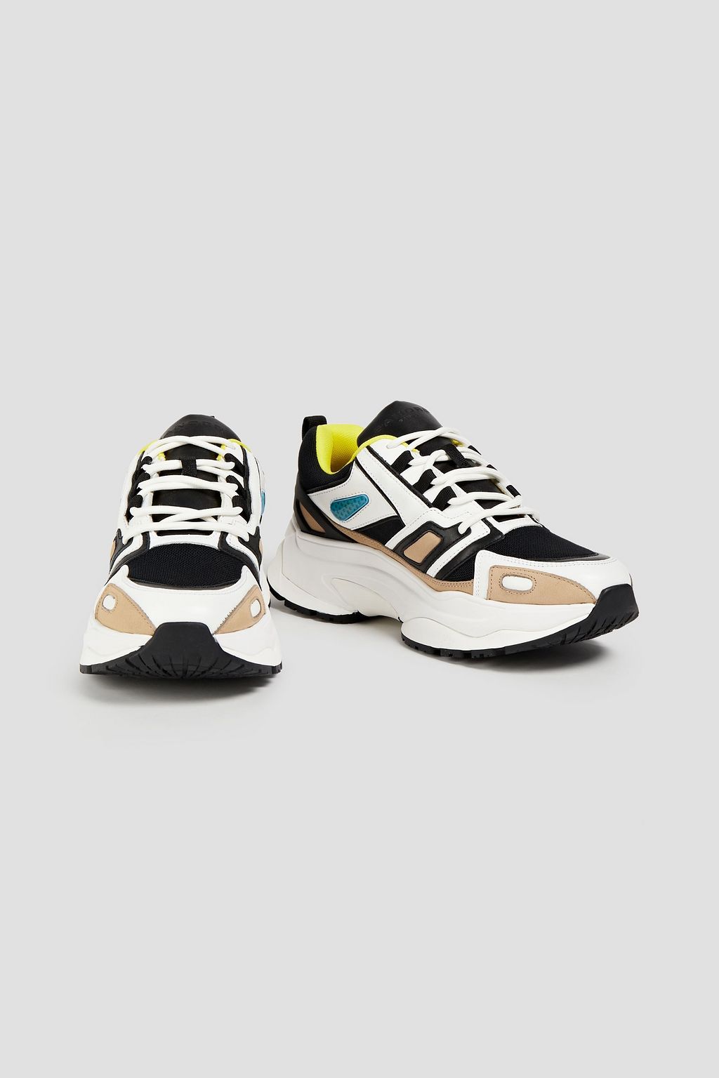 SANDRO Suede-trimmed leather and mesh sneakers