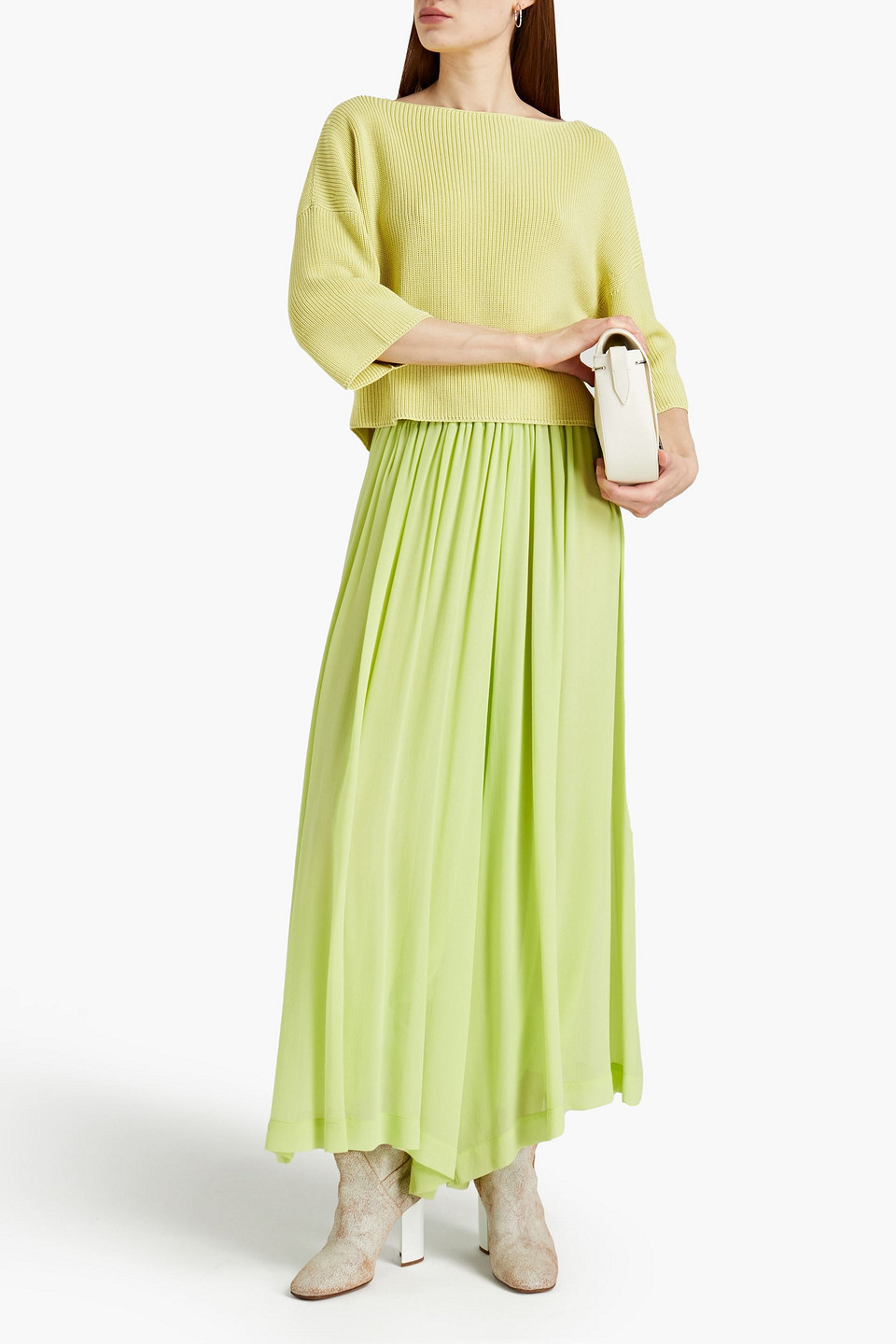 Gentryportofino Gathered Silk-chiffon Wide-leg Trousers In Green