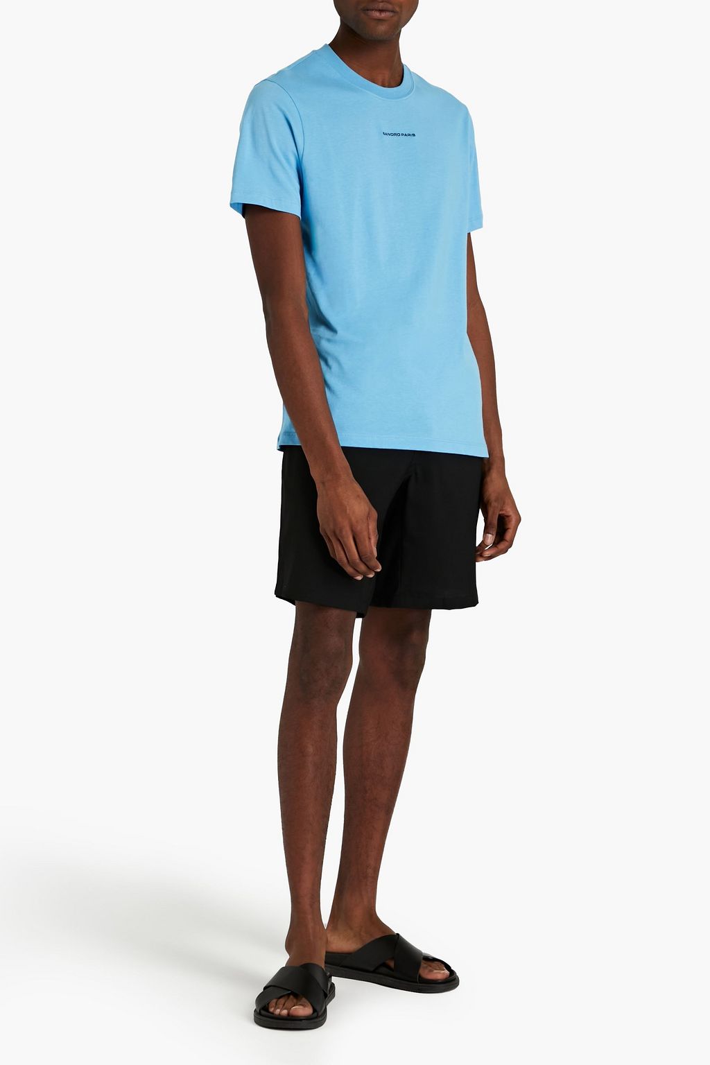 SANDRO Solid slim-fit embroidered cotton-jersey T-shirt